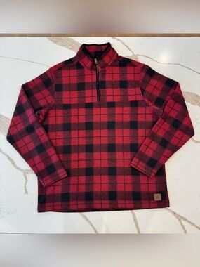 Buffalo Plaid Quarter Zip Fleece Pullover Mens L John Wayne Red Black Western